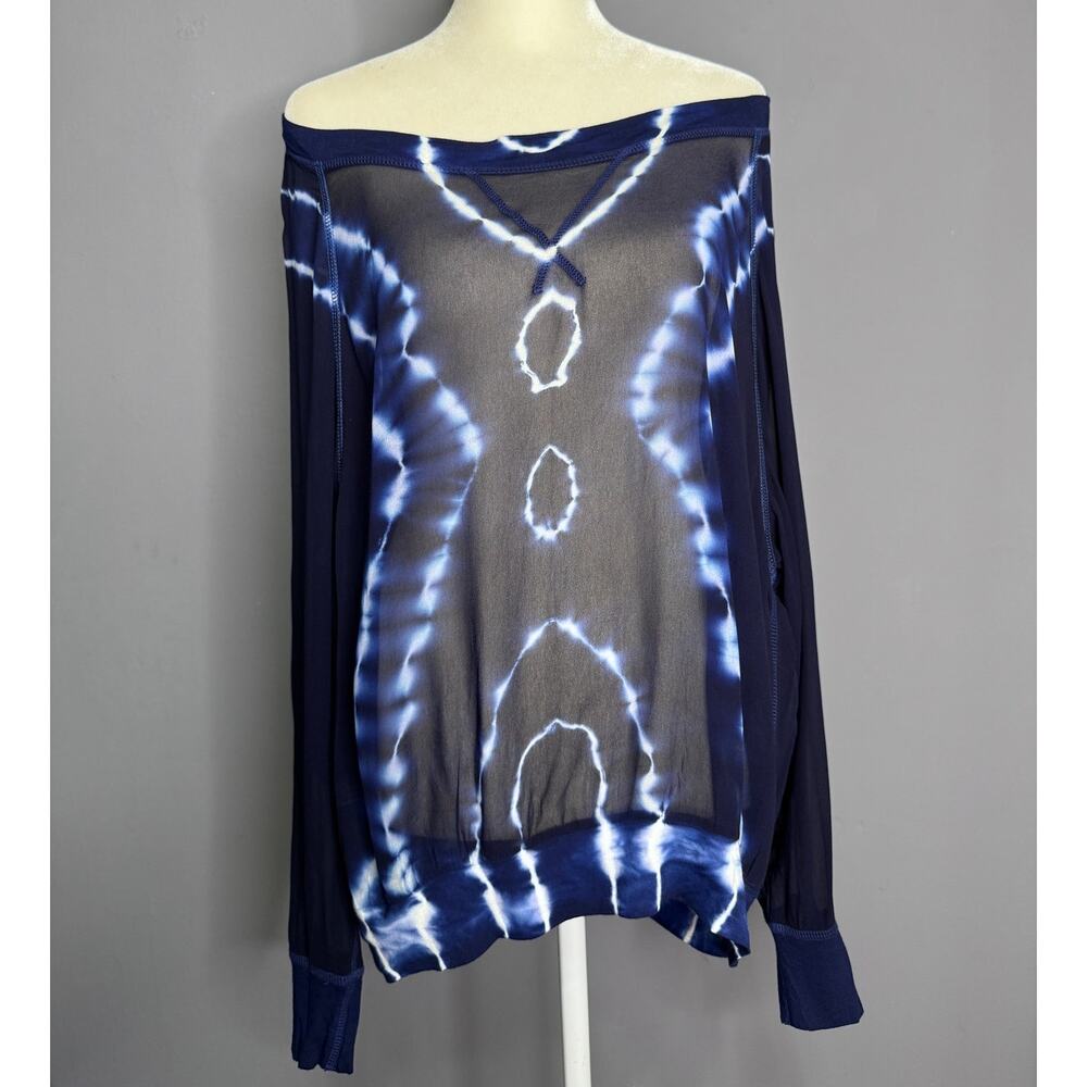 Young Fabulous & Broke Womens Long Sleeve Top Sheer Blue Tie Dyed Size: Medium